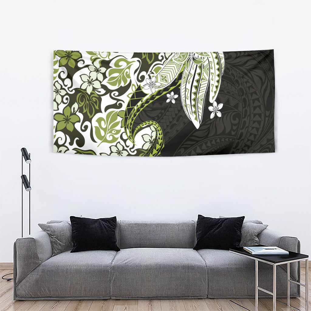 Monstera Plumeria Flowers Olive Green Tapestry Polynesian Pattern LT01 - Polynesian Pride