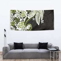 Monstera Plumeria Flowers Olive Green Tapestry Polynesian Pattern LT01 - Polynesian Pride