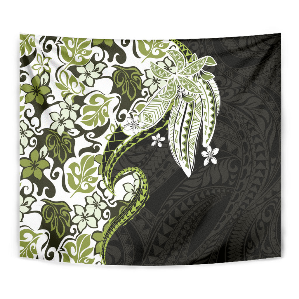 Monstera Plumeria Flowers Olive Green Tapestry Polynesian Pattern LT01 - Polynesian Pride
