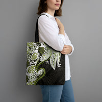 Monstera Plumeria Flowers Olive Green Tote Bag Polynesian Pattern LT01 - Polynesian Pride