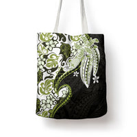 Monstera Plumeria Flowers Olive Green Tote Bag Polynesian Pattern LT01 - Polynesian Pride