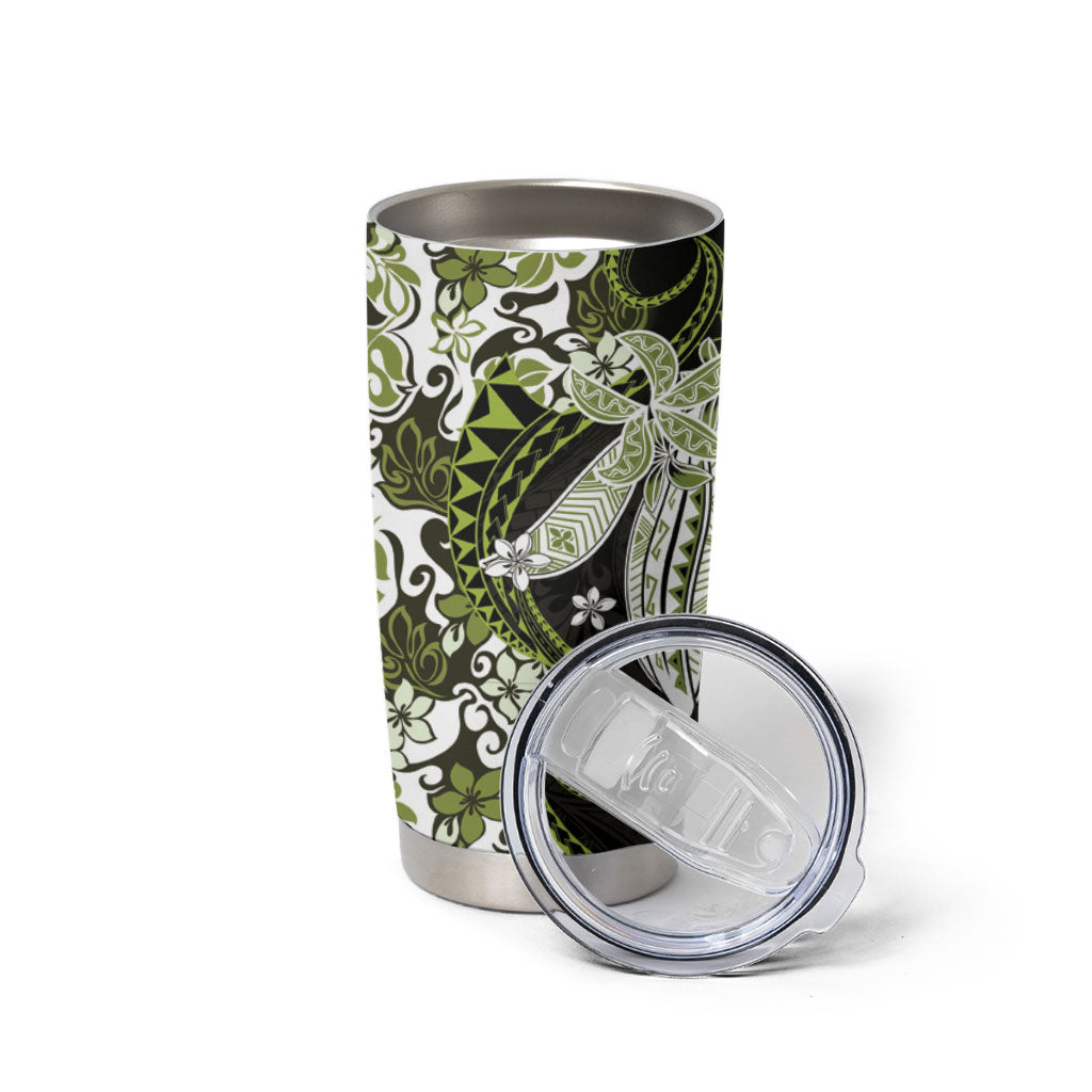 Monstera Plumeria Flowers Olive Green Tumbler Cup Polynesian Pattern LT01 - Polynesian Pride