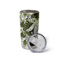 Monstera Plumeria Flowers Olive Green Tumbler Cup Polynesian Pattern LT01 - Polynesian Pride