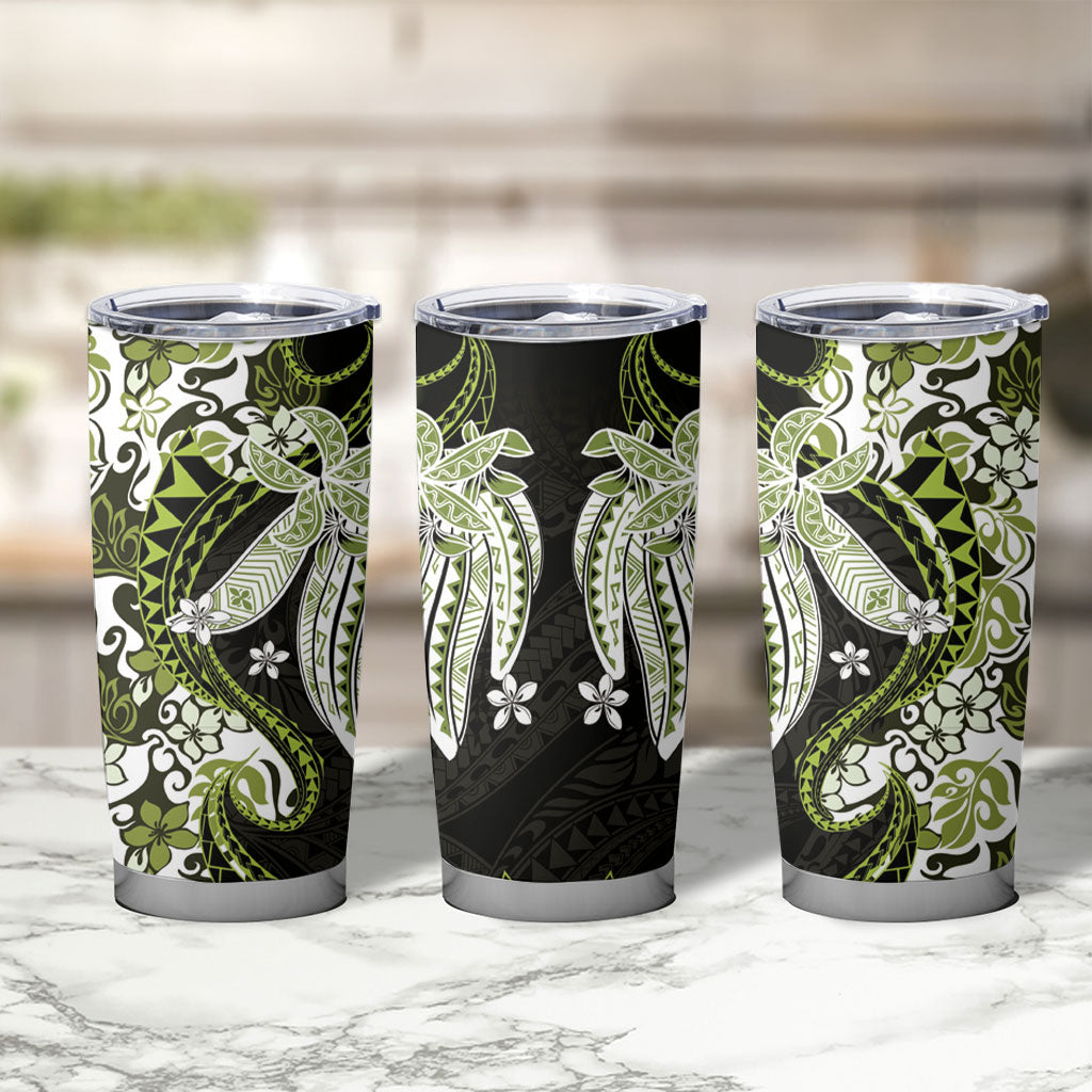 Monstera Plumeria Flowers Olive Green Tumbler Cup Polynesian Pattern LT01 - Polynesian Pride