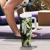 Monstera Plumeria Flowers Olive Green Tumbler With Handle Polynesian Pattern LT01 - Polynesian Pride
