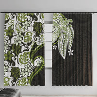Monstera Plumeria Flowers Olive Green Window Curtain Polynesian Pattern LT01 With Hooks Green - Polynesian Pride