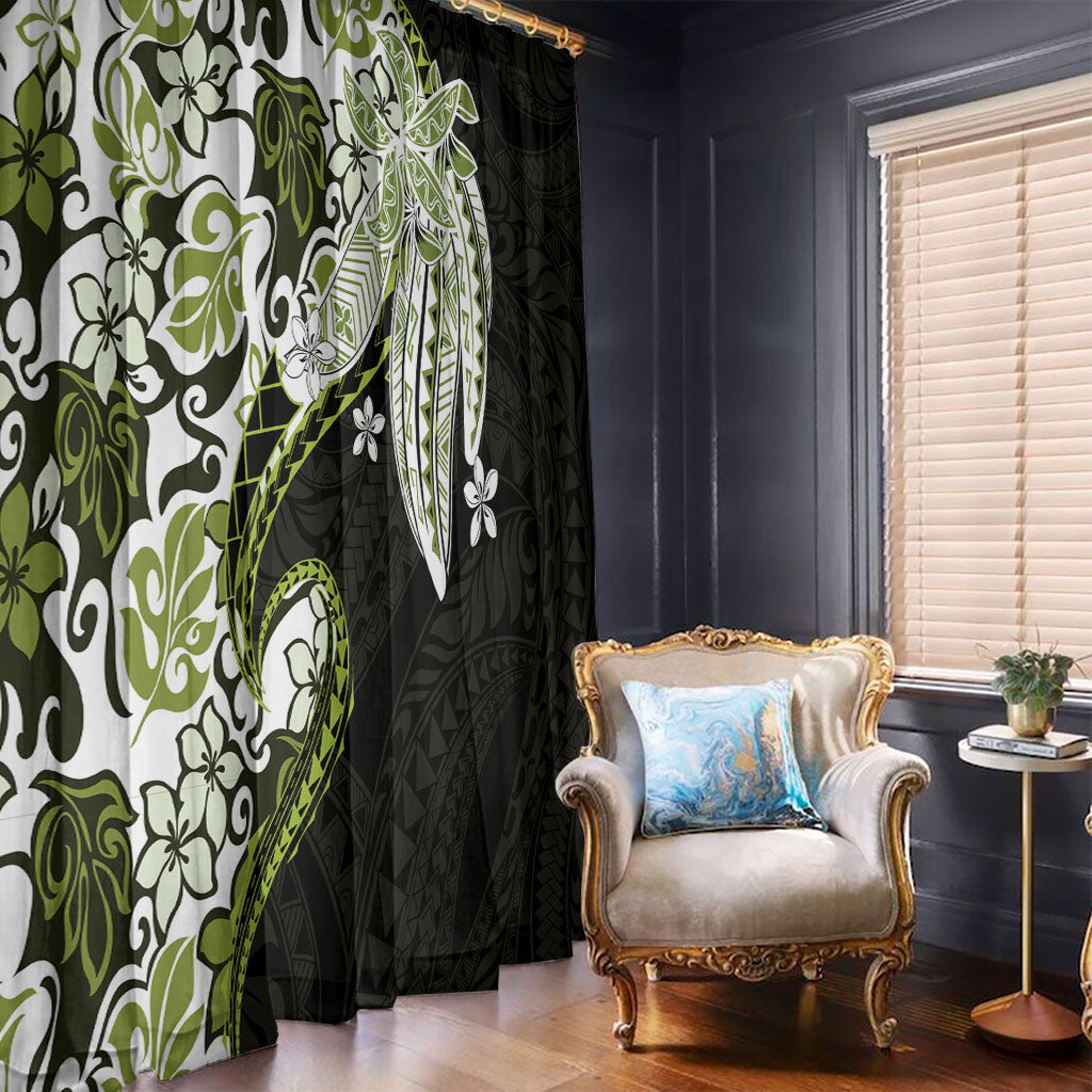 Monstera Plumeria Flowers Olive Green Window Curtain Polynesian Pattern LT01 - Polynesian Pride