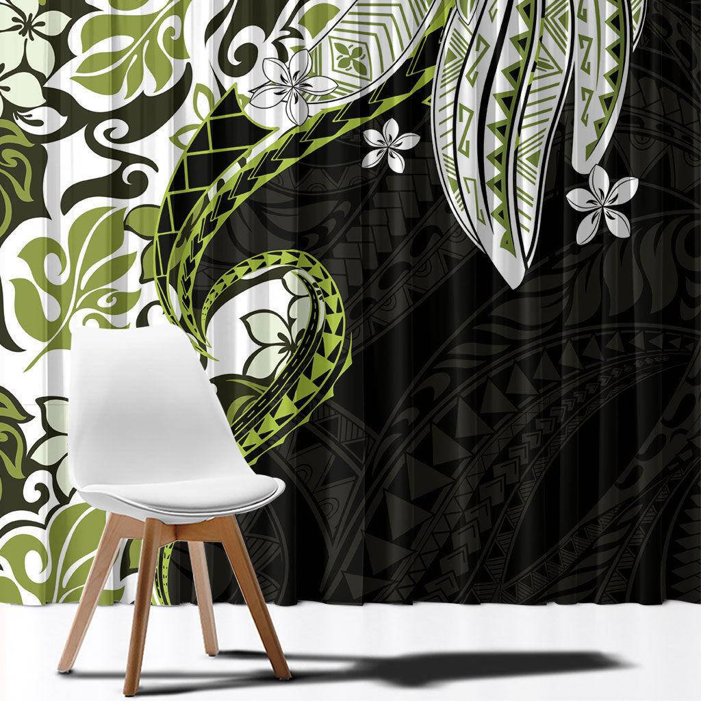 Monstera Plumeria Flowers Olive Green Window Curtain Polynesian Pattern LT01 - Polynesian Pride