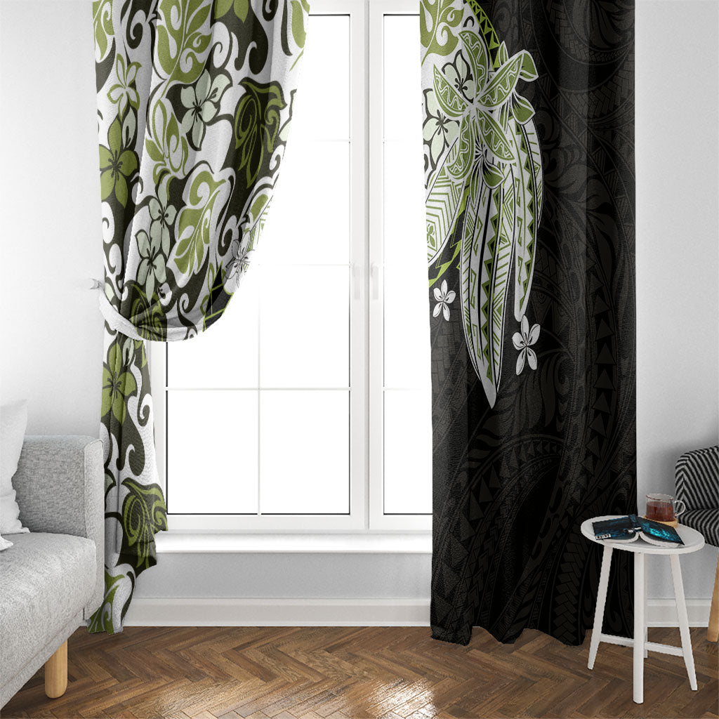 Monstera Plumeria Flowers Olive Green Window Curtain Polynesian Pattern LT01 - Polynesian Pride
