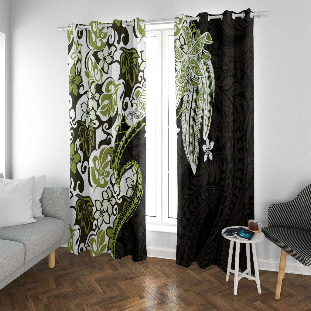 Monstera Plumeria Flowers Olive Green Window Curtain Polynesian Pattern LT01 With Grommets Green - Polynesian Pride