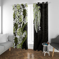 Monstera Plumeria Flowers Olive Green Window Curtain Polynesian Pattern LT01 With Grommets Green - Polynesian Pride