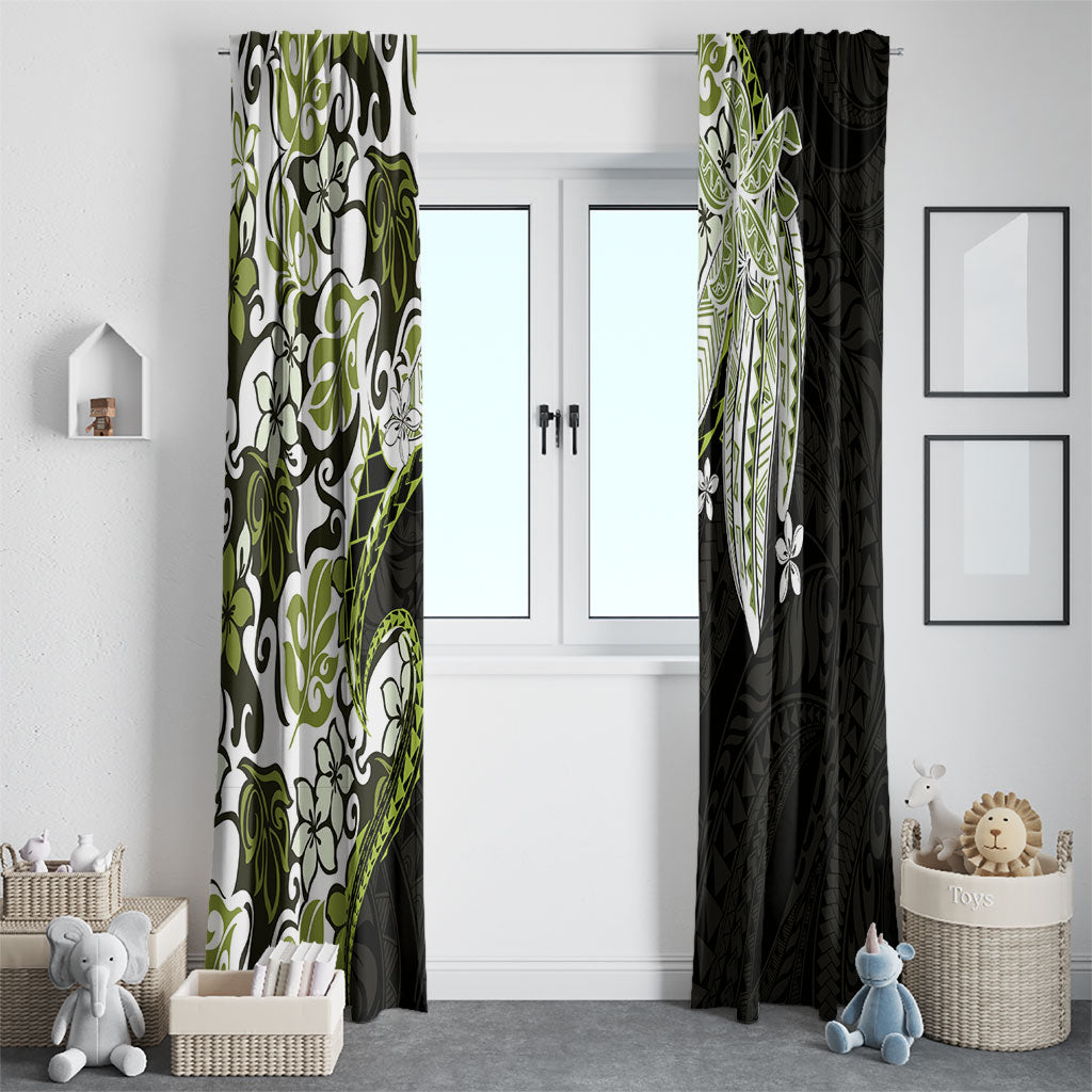 Monstera Plumeria Flowers Olive Green Window Curtain Polynesian Pattern LT01 - Polynesian Pride