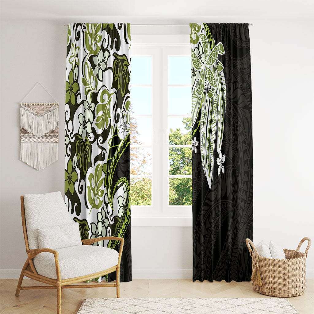 Monstera Plumeria Flowers Olive Green Window Curtain Polynesian Pattern LT01 - Polynesian Pride