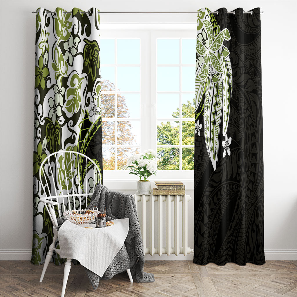 Monstera Plumeria Flowers Olive Green Window Curtain Polynesian Pattern LT01 - Polynesian Pride