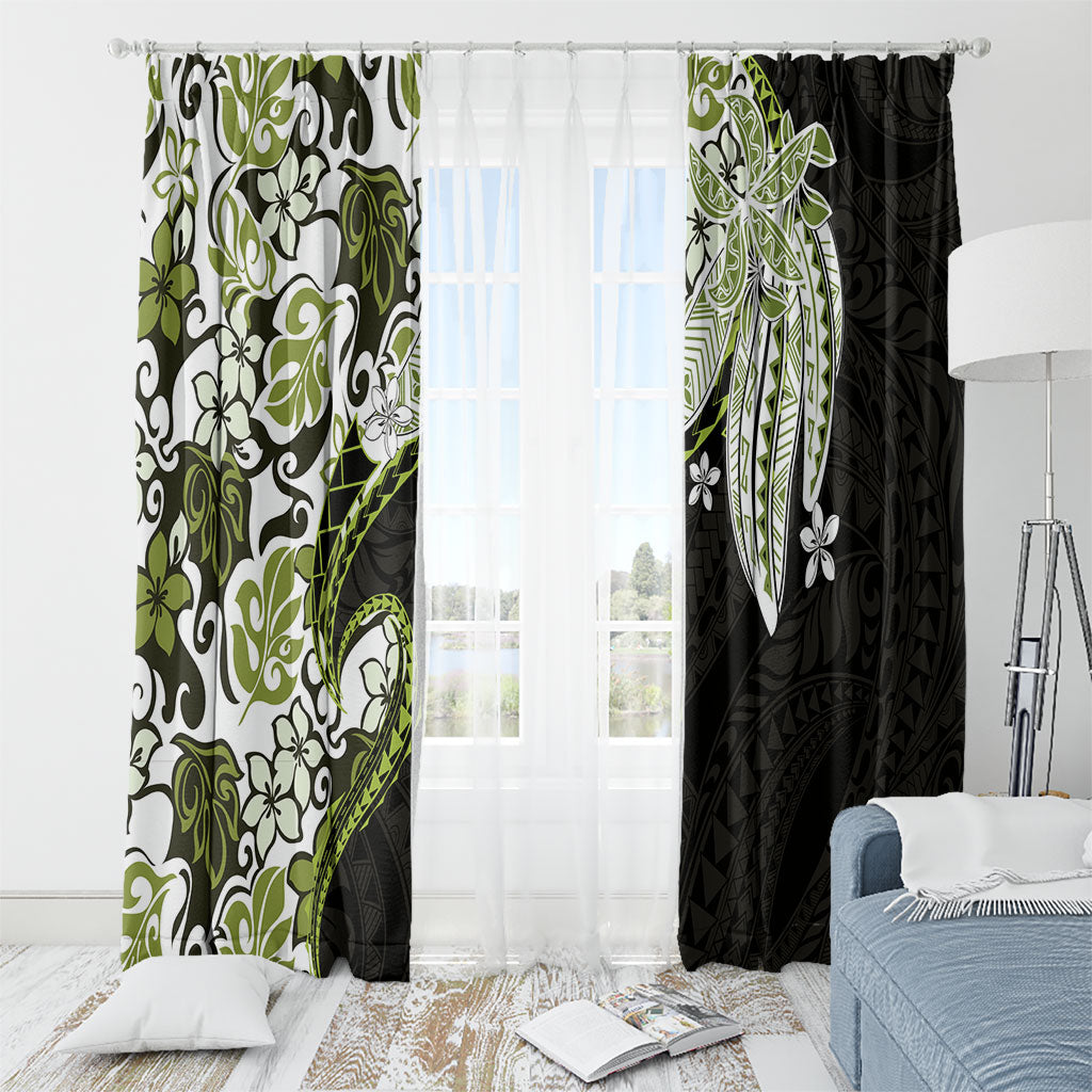 Monstera Plumeria Flowers Olive Green Window Curtain Polynesian Pattern LT01 - Polynesian Pride