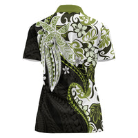 Monstera Plumeria Flowers Olive Green Women Polo Shirt Polynesian Pattern LT01 - Polynesian Pride