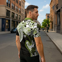 Monstera Plumeria Flowers Olive Green Zipper Polo Shirt Polynesian Pattern LT01 - Polynesian Pride