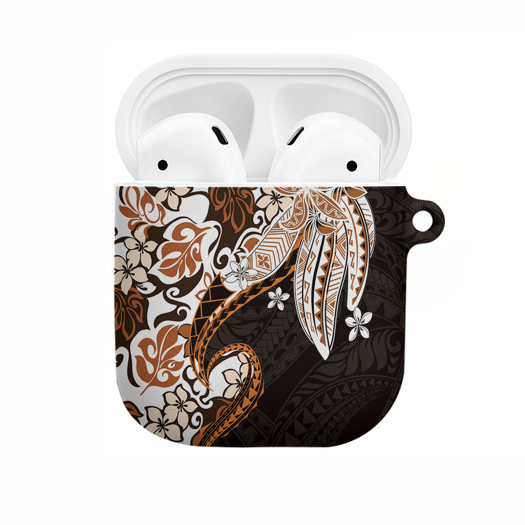 Monstera Plumeria Flowers Orange AirPods Case Polynesian Pattern