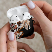 Monstera Plumeria Flowers Orange AirPods Case Polynesian Pattern