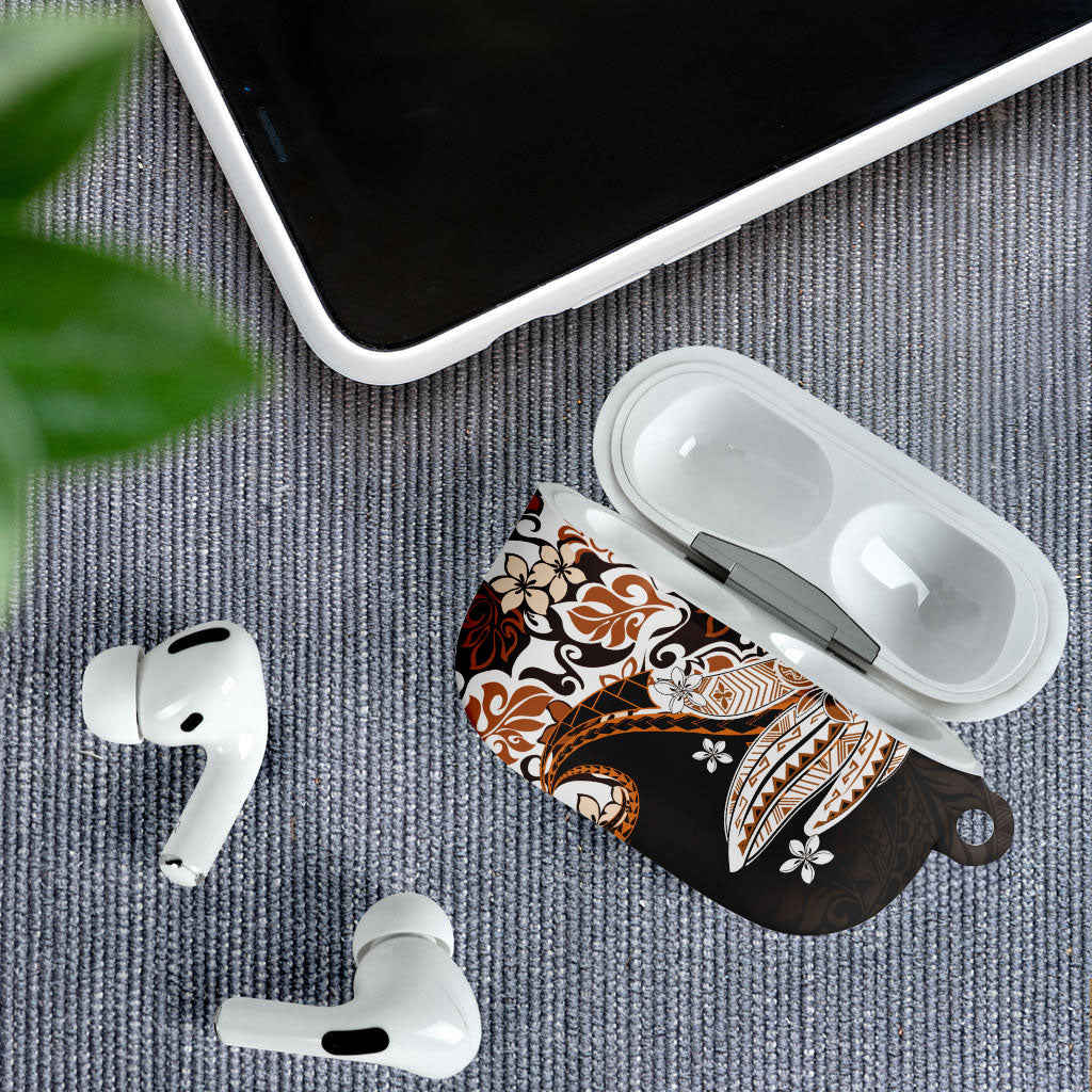 Monstera Plumeria Flowers Orange AirPods Case Polynesian Pattern