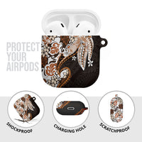Monstera Plumeria Flowers Orange AirPods Case Polynesian Pattern