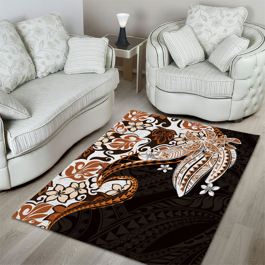 Monstera Plumeria Flowers Orange Area Rug Polynesian Pattern LT01 - Polynesian Pride