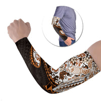 Monstera Plumeria Flowers Orange Arm Sleeves Polynesian Pattern LT01 Set of 2 Orange - Polynesian Pride