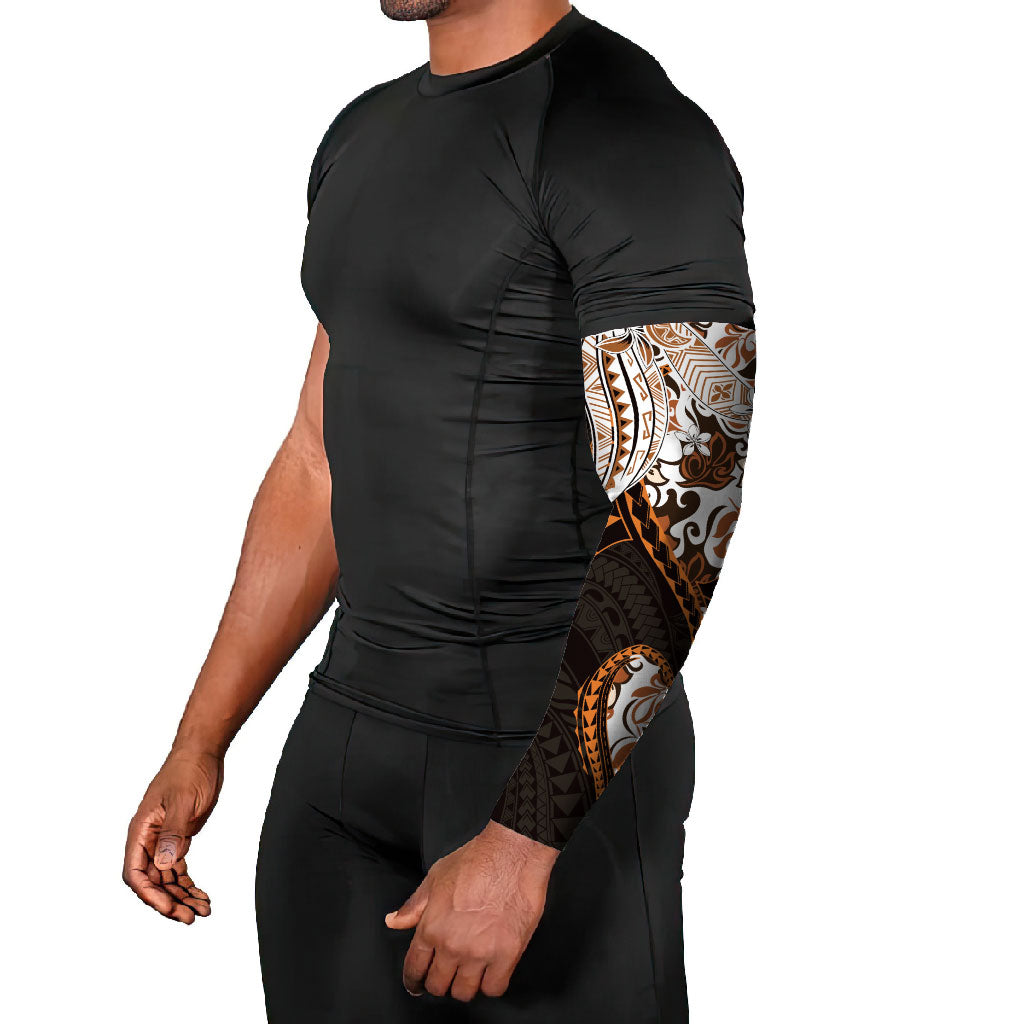 Monstera Plumeria Flowers Orange Arm Sleeves Polynesian Pattern LT01 - Polynesian Pride