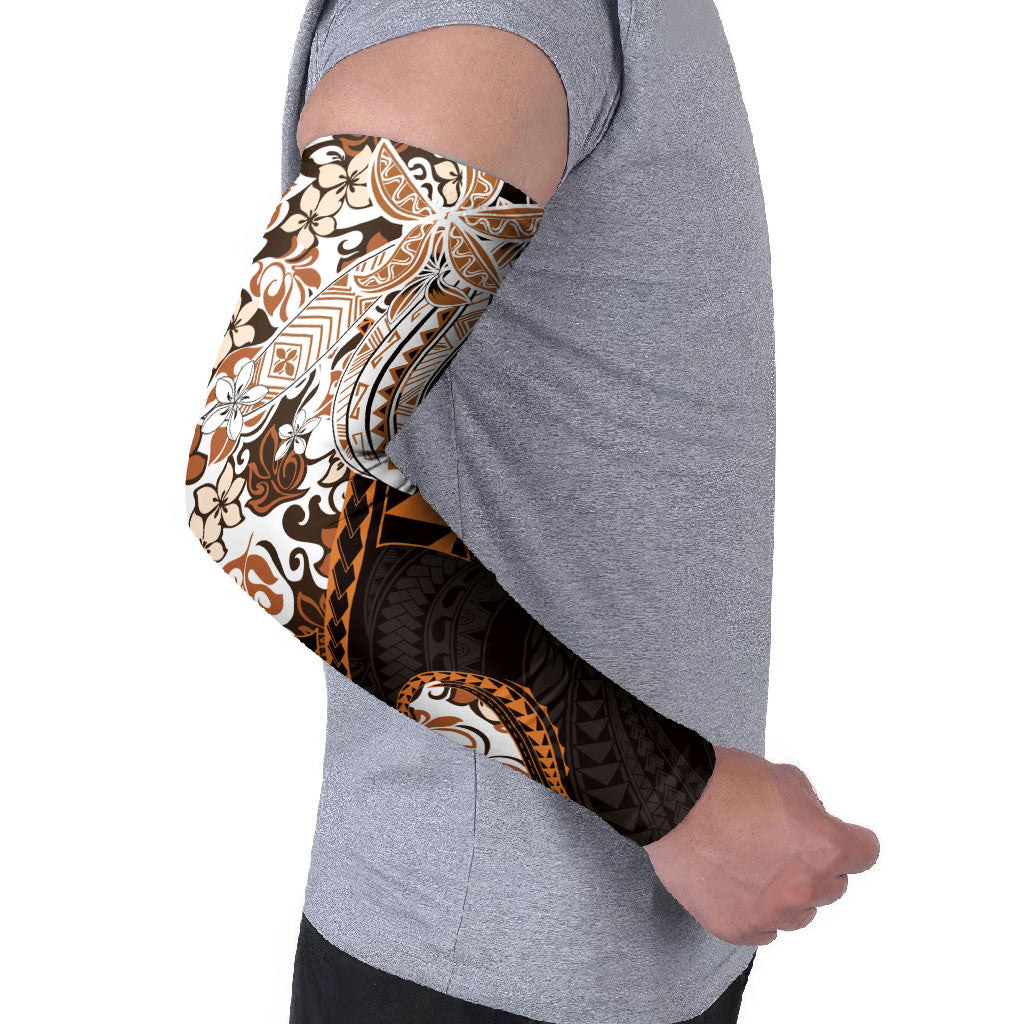 Monstera Plumeria Flowers Orange Arm Sleeves Polynesian Pattern LT01 - Polynesian Pride