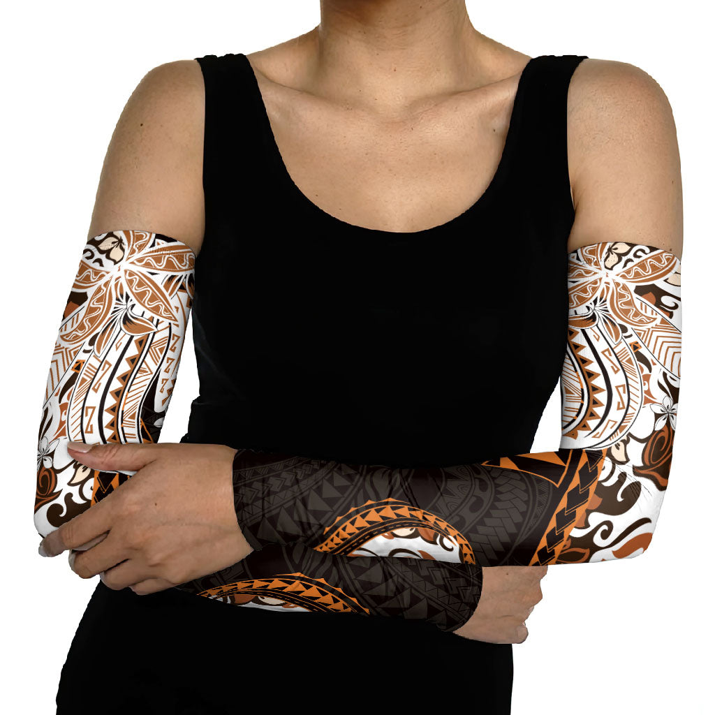 Monstera Plumeria Flowers Orange Arm Sleeves Polynesian Pattern LT01 - Polynesian Pride