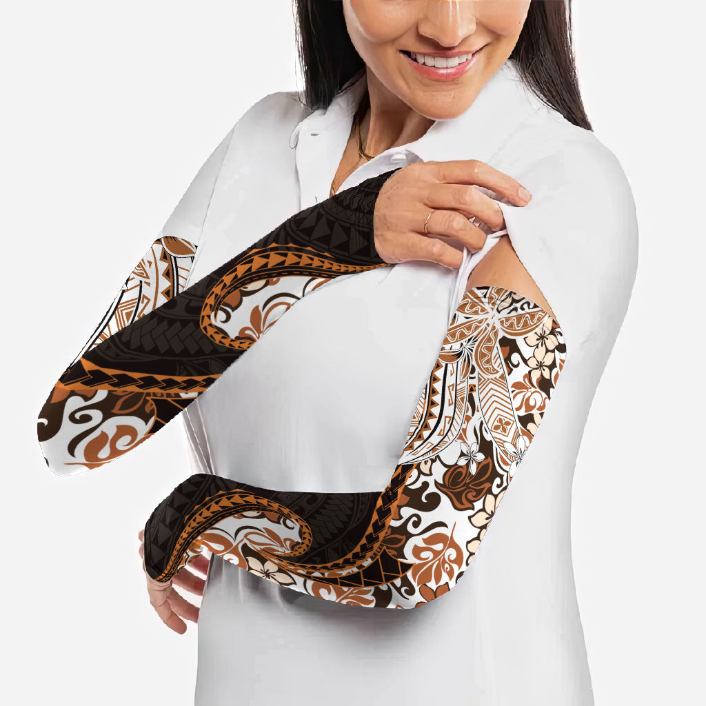 Monstera Plumeria Flowers Orange Arm Sleeves Polynesian Pattern LT01 - Polynesian Pride