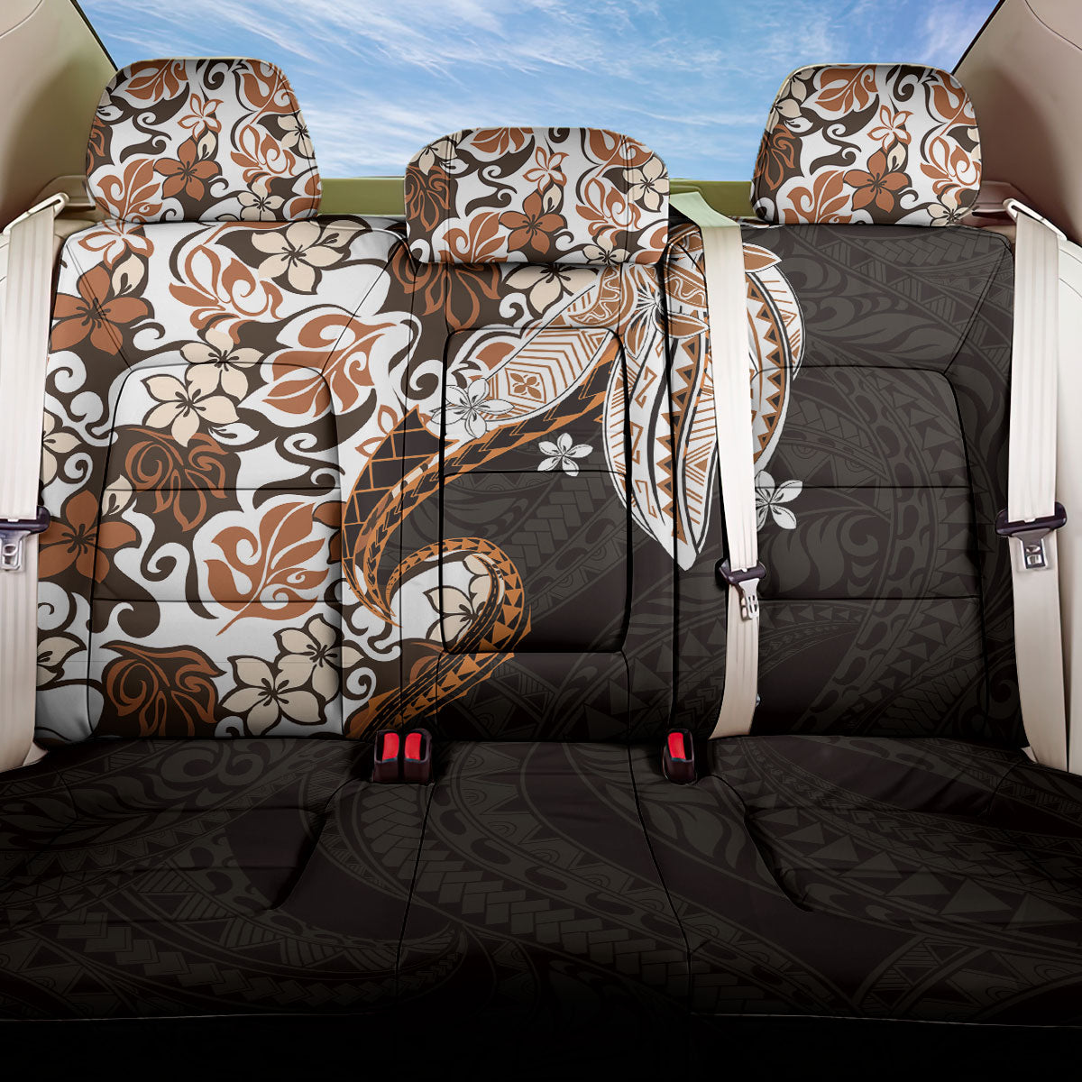 Monstera Plumeria Flowers Orange Back Car Seat Cover Polynesian Pattern LT01 One Size Orange - Polynesian Pride