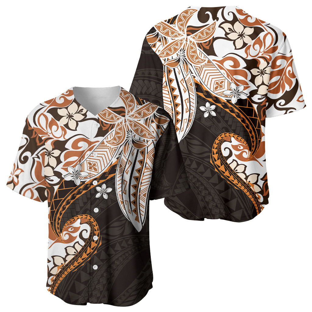 Monstera Plumeria Flowers Orange Baseball Jersey Polynesian Pattern LT01 - Polynesian Pride