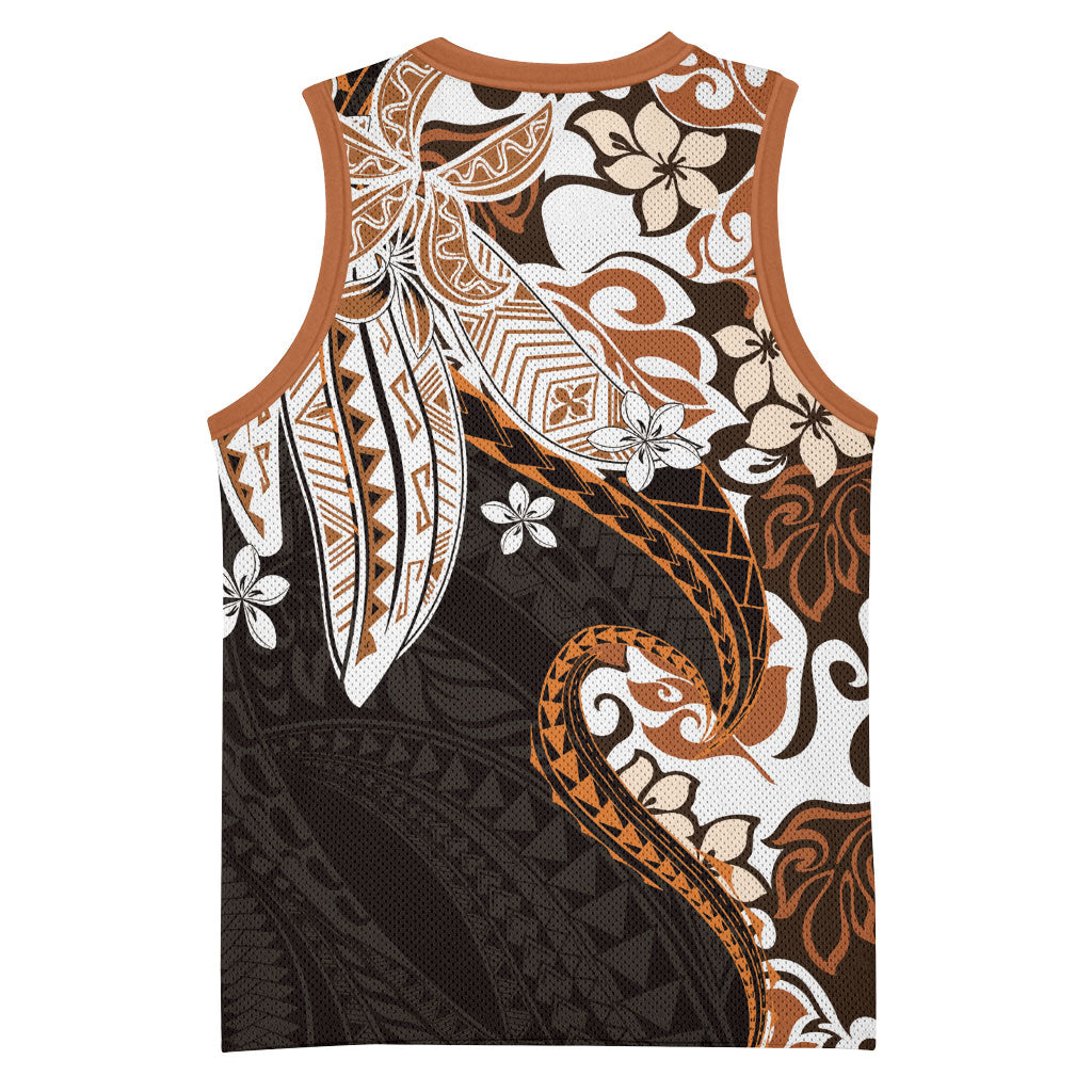 Monstera Plumeria Flowers Orange Basketball Jersey Polynesian Pattern LT01 - Polynesian Pride