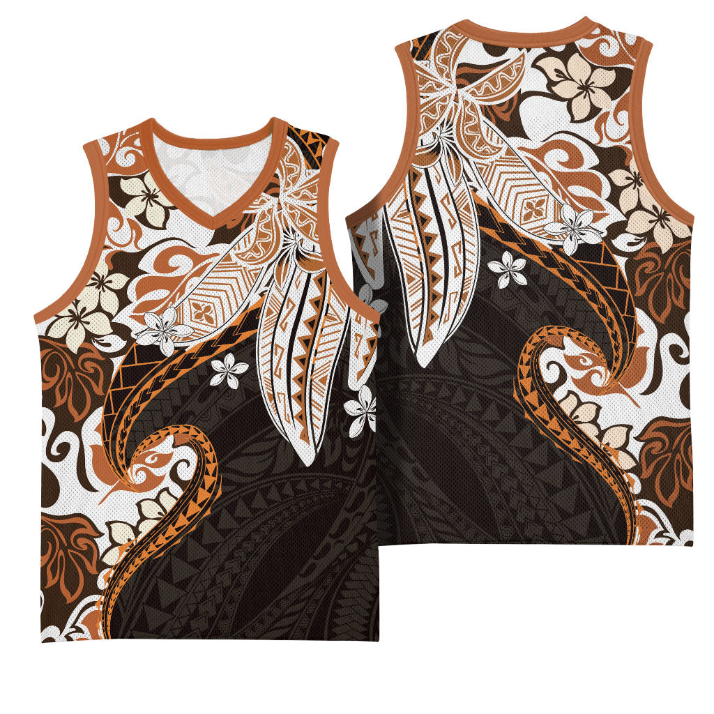 Monstera Plumeria Flowers Orange Basketball Jersey Polynesian Pattern LT01 - Polynesian Pride