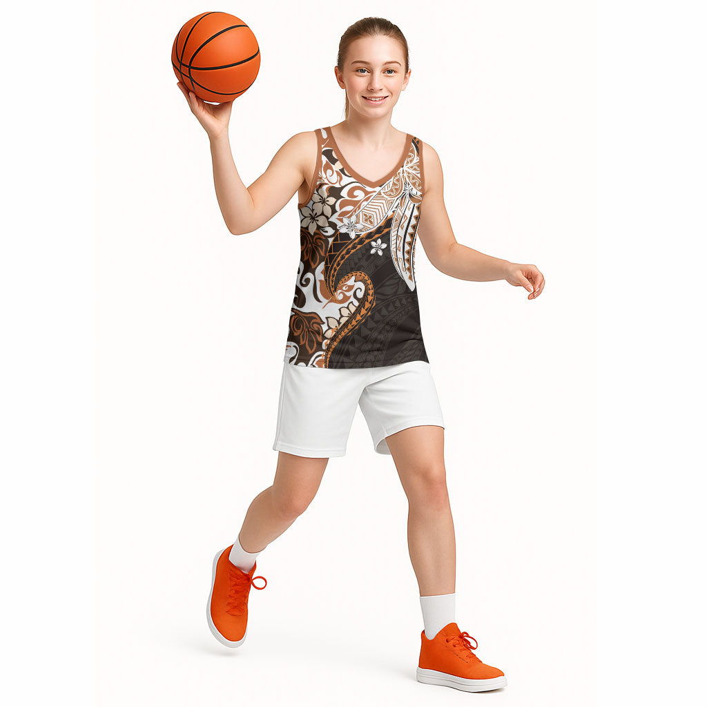 Monstera Plumeria Flowers Orange Basketball Jersey Polynesian Pattern LT01 - Polynesian Pride