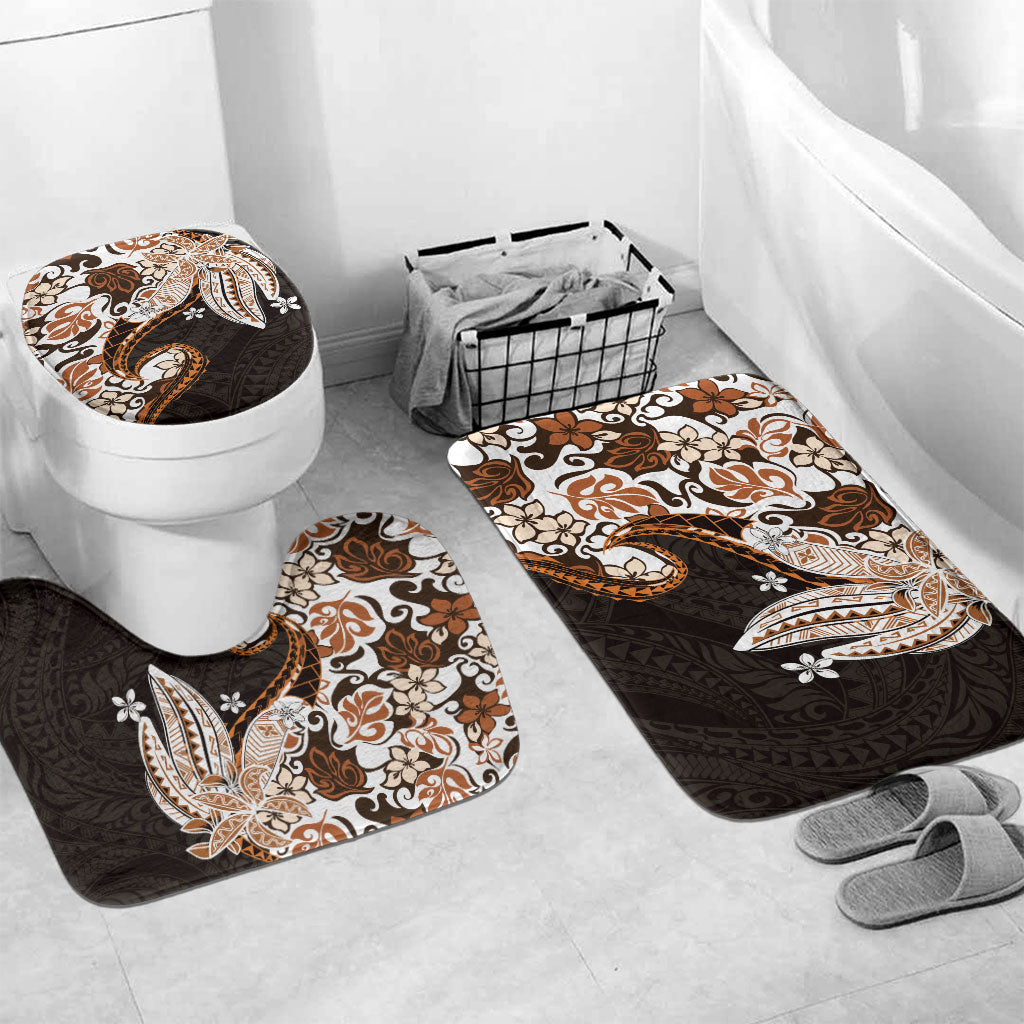 Monstera Plumeria Flowers Orange Bathroom Set Polynesian Pattern LT01 Mat Set Only (3 pcs) One Size Orange - Polynesian Pride