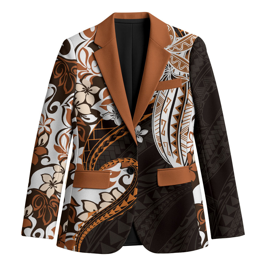 Monstera Plumeria Flowers Orange Blazer Polynesian Pattern LT01 Unisex Orange - Polynesian Pride