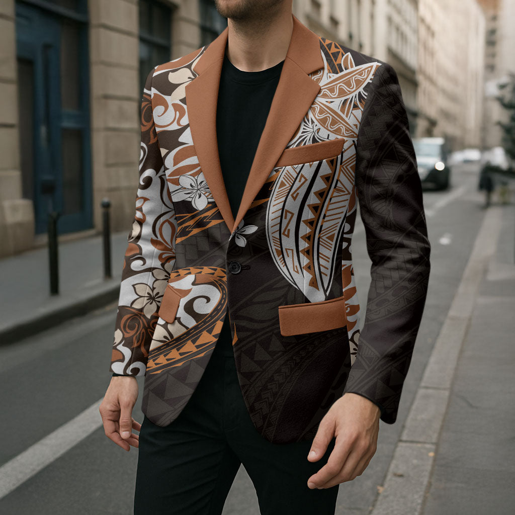 Monstera Plumeria Flowers Orange Blazer Polynesian Pattern LT01 - Polynesian Pride