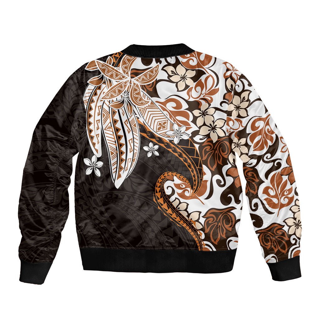 Monstera Plumeria Flowers Orange Bomber Jacket Polynesian Pattern LT01 - Polynesian Pride