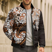 Monstera Plumeria Flowers Orange Bomber Puffer Jacket Polynesian Pattern LT01 - Polynesian Pride