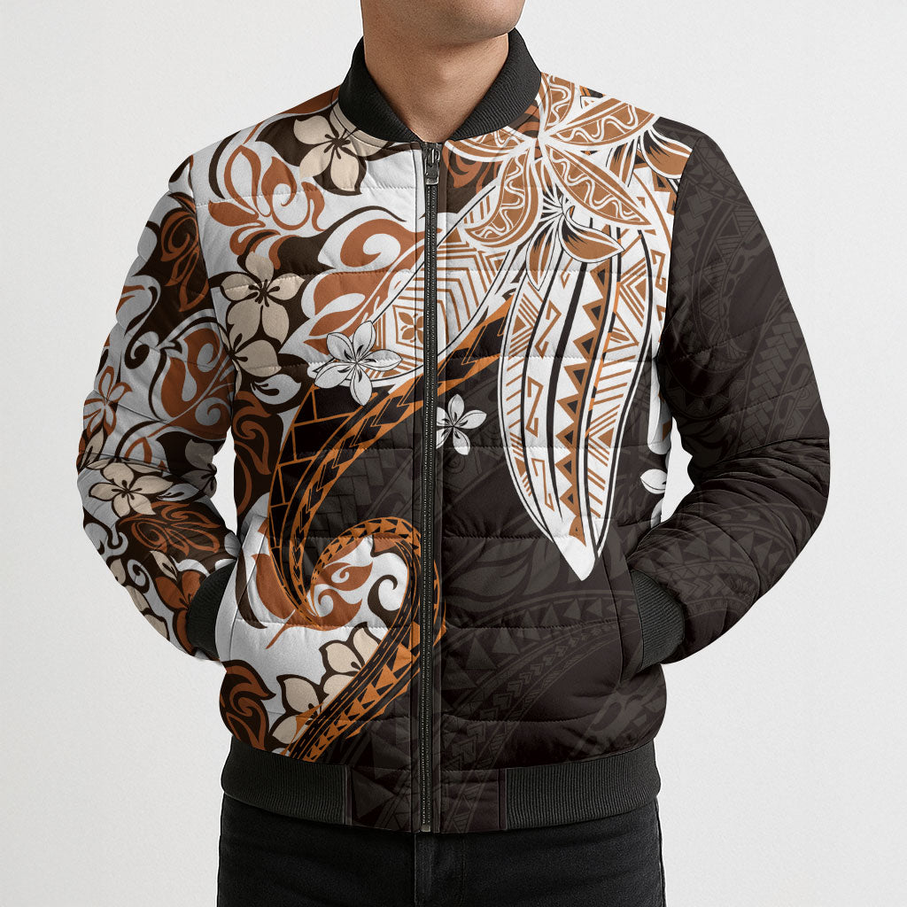 Monstera Plumeria Flowers Orange Bomber Puffer Jacket Polynesian Pattern LT01 - Polynesian Pride