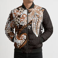 Monstera Plumeria Flowers Orange Bomber Puffer Jacket Polynesian Pattern LT01 - Polynesian Pride