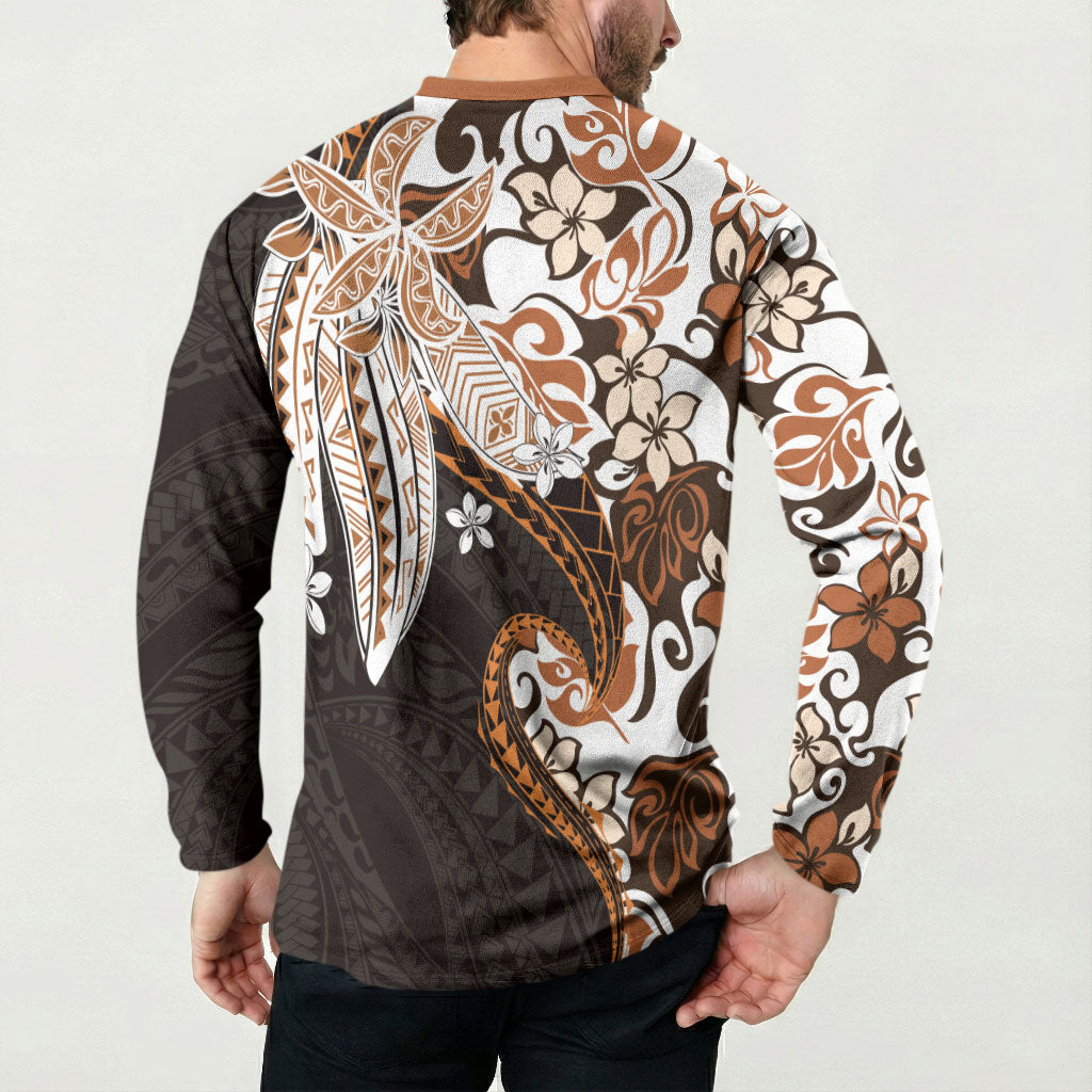 Monstera Plumeria Flowers Orange Button Sweatshirt Polynesian Pattern LT01 - Polynesian Pride