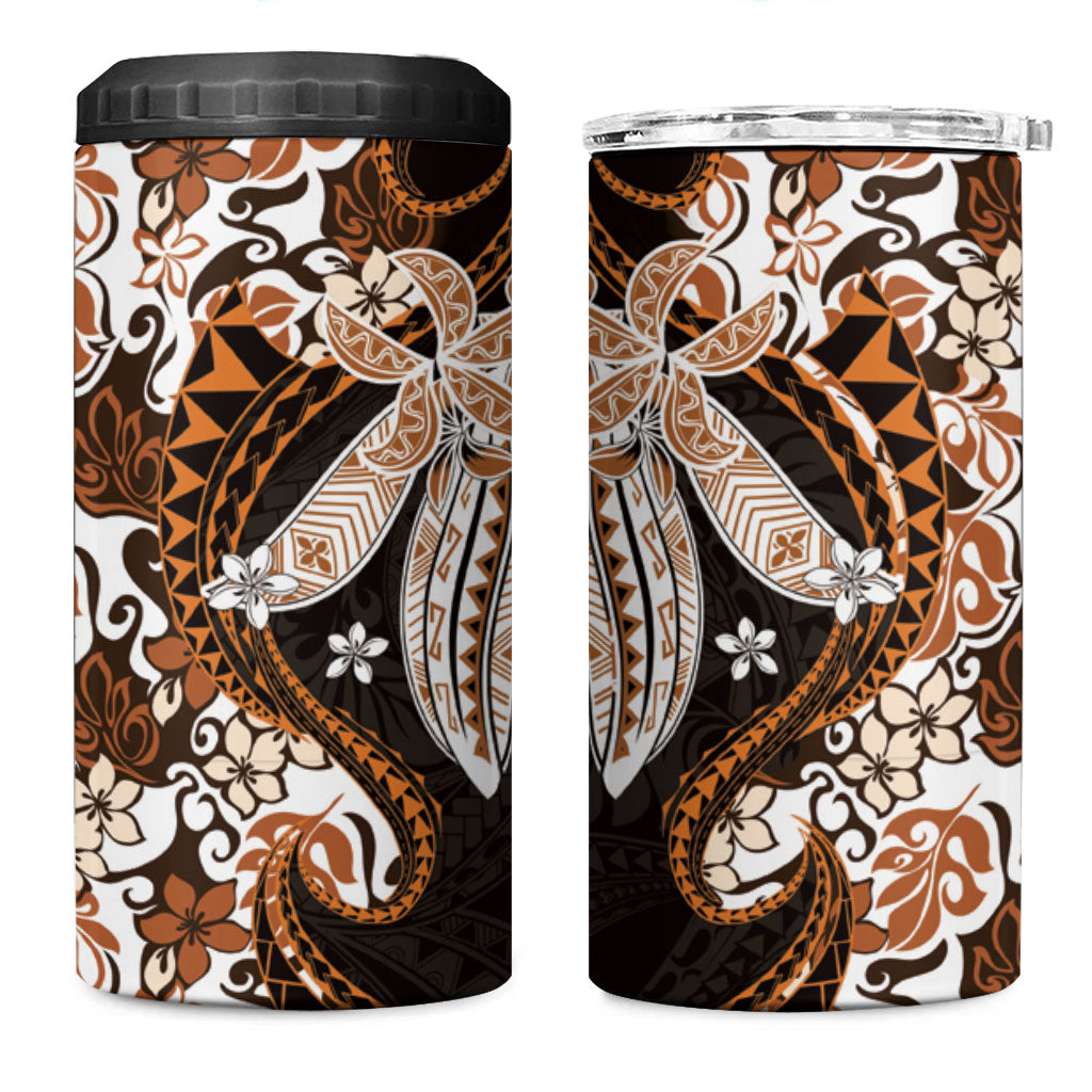 Monstera Plumeria Flowers Orange 4 in 1 Can Cooler Tumbler Polynesian Pattern LT01 One Size: 16 oz Orange - Polynesian Pride