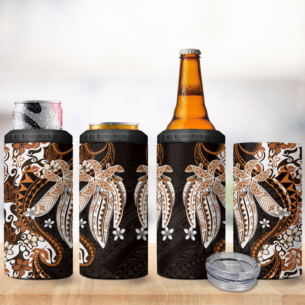 Monstera Plumeria Flowers Orange 4 in 1 Can Cooler Tumbler Polynesian Pattern LT01 - Polynesian Pride