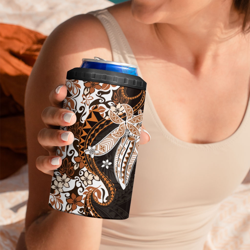 Monstera Plumeria Flowers Orange 4 in 1 Can Cooler Tumbler Polynesian Pattern LT01 - Polynesian Pride