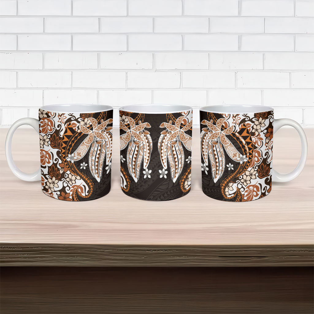 Monstera Plumeria Flowers Orange Ceramic Mug Polynesian Pattern LT01 - Polynesian Pride