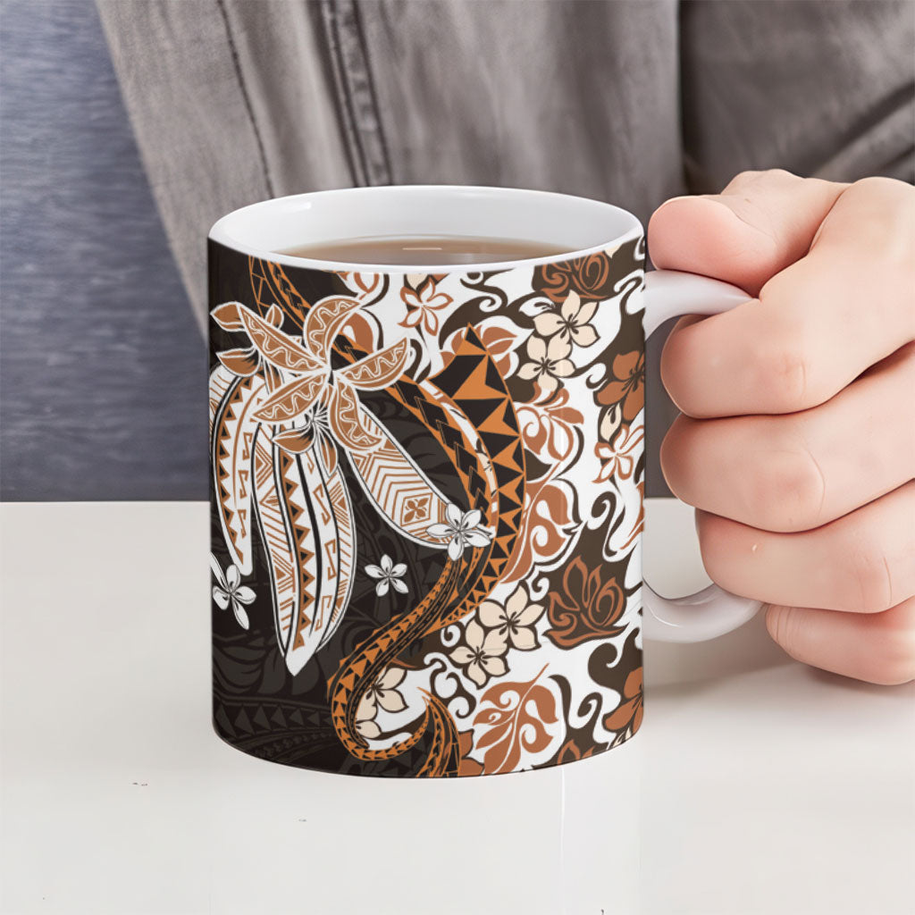 Monstera Plumeria Flowers Orange Ceramic Mug Polynesian Pattern LT01 - Polynesian Pride