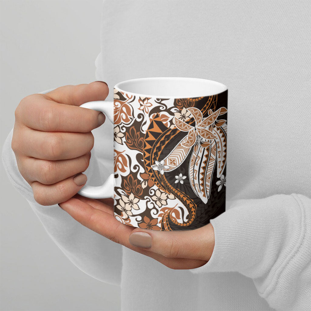 Monstera Plumeria Flowers Orange Ceramic Mug Polynesian Pattern LT01 - Polynesian Pride